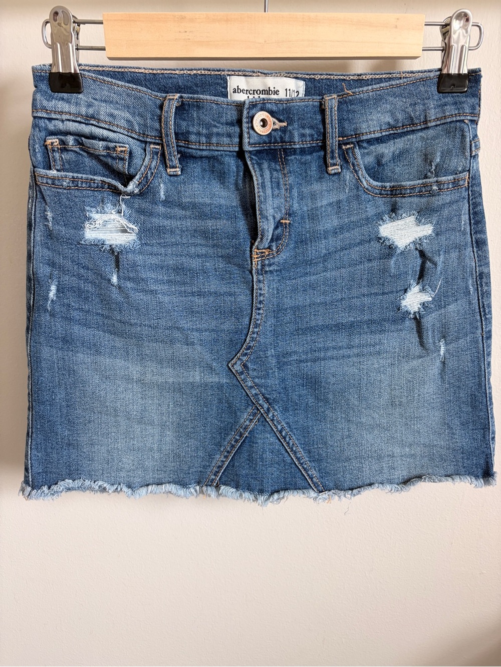 Abercrombie Kids Distressed Blue Denim Jean Mini Skirt Sz11/12